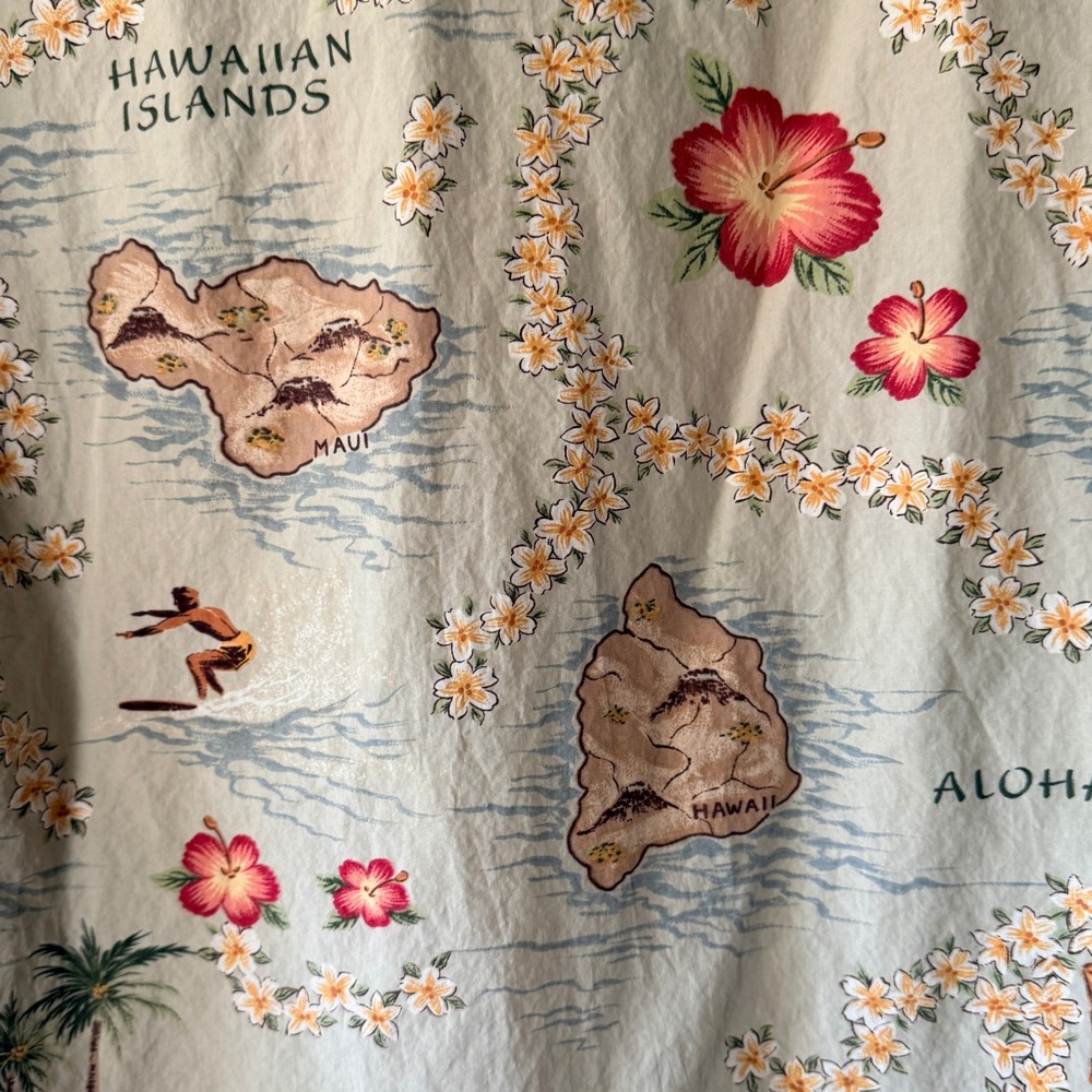 Tommy Hilfiger Vintage 90s Hula Hawaiian Map Print Button Down Shirt, Tan, L - Picture 9 of 11